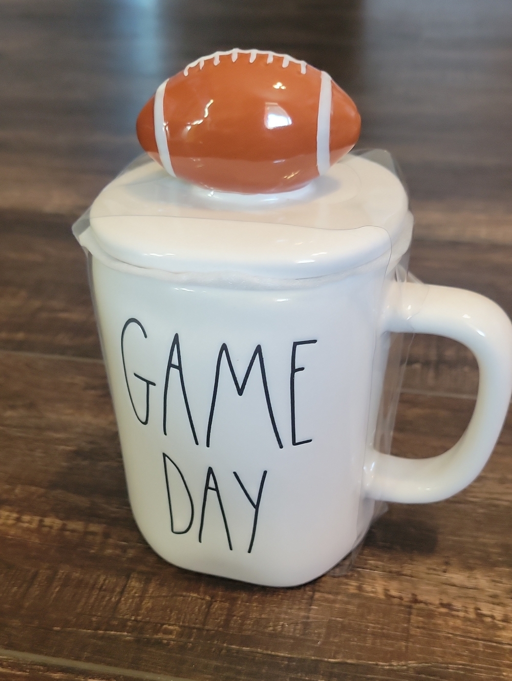 Rae Dunn Game Day White Ceramic Mug with Football Lid